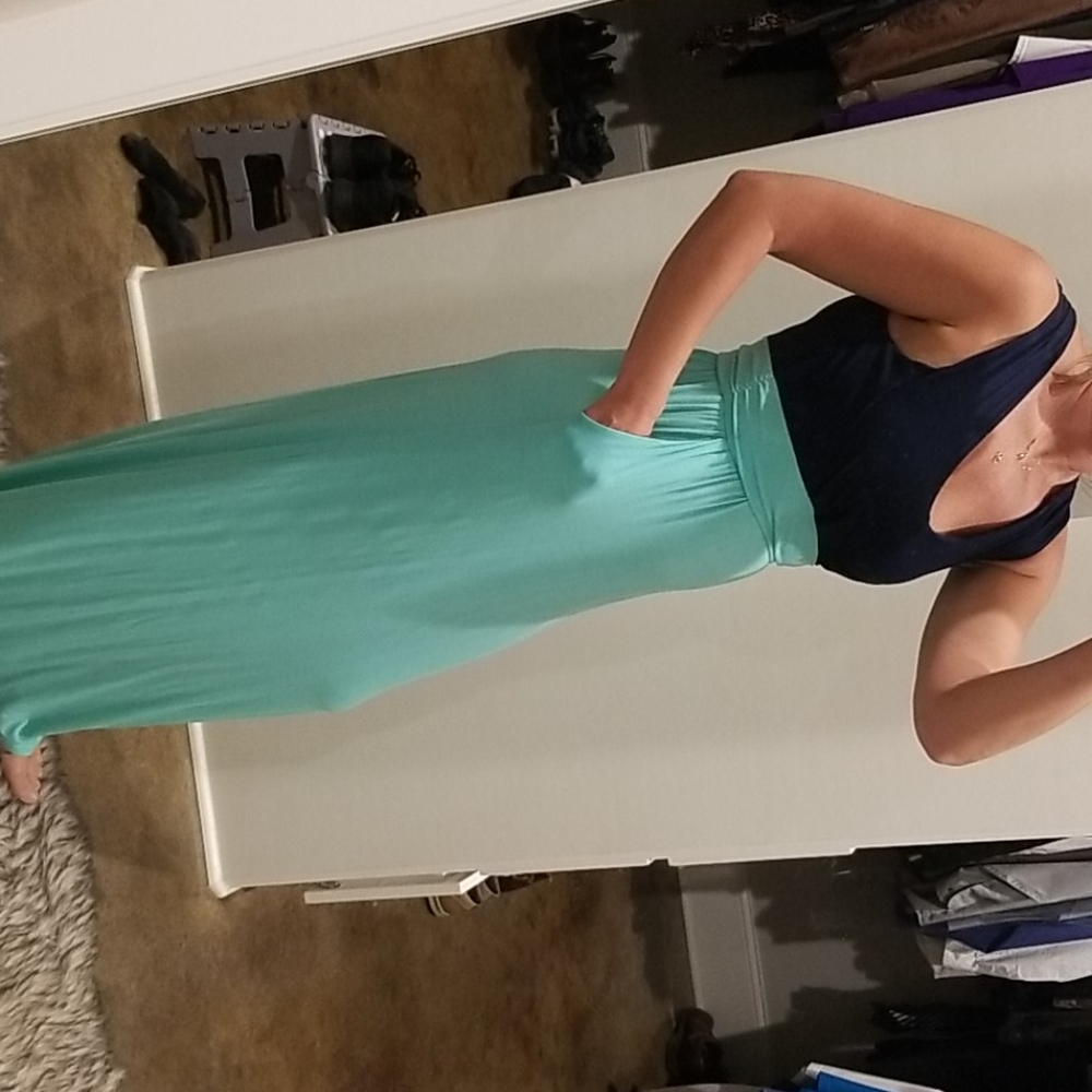 Coveted Clothing Ladies Navy & Turquoise Maxi Dres